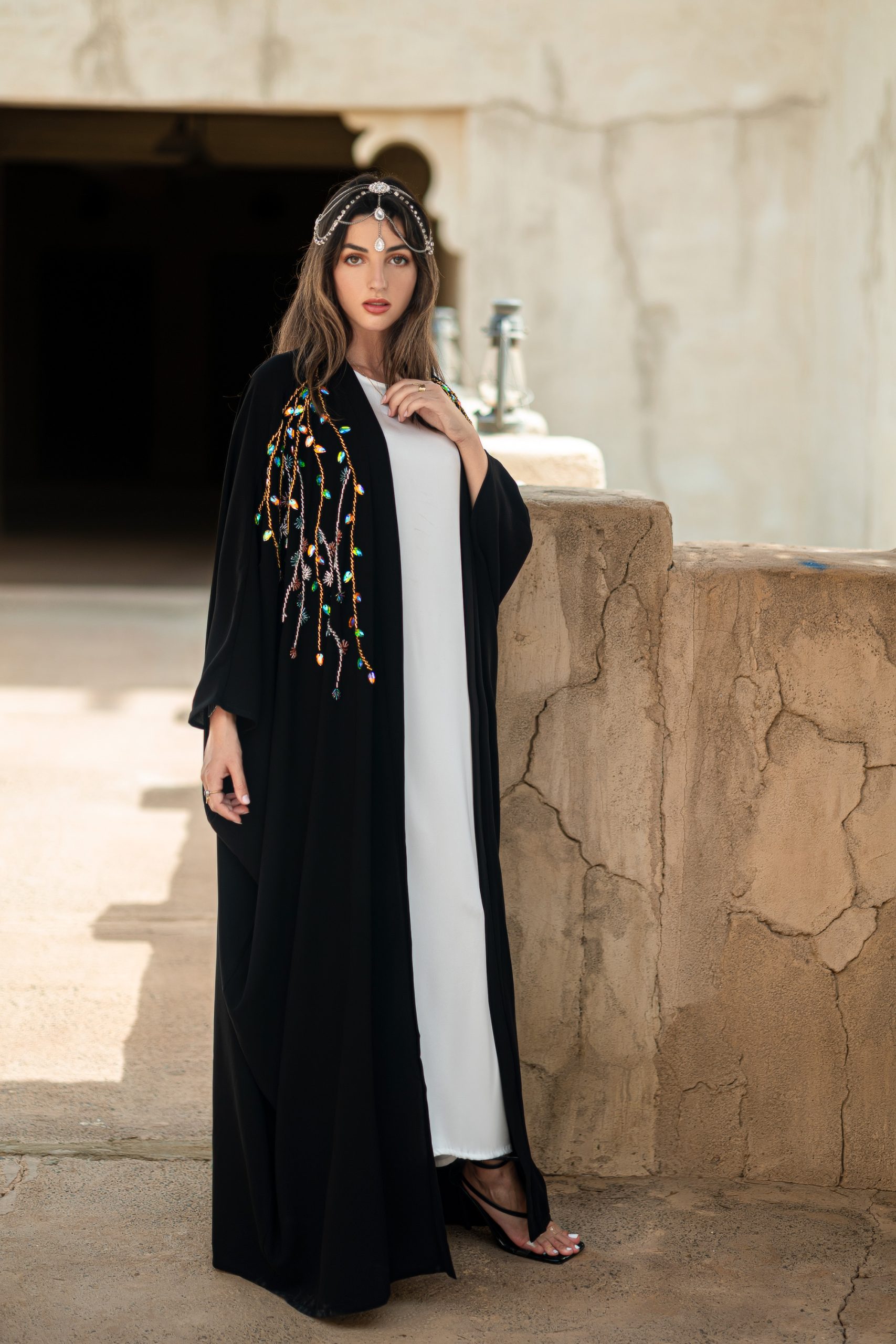HAND-EMBELLISHED OPEN ABAYA